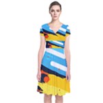 Colorful Paint Strokes Short Sleeve Front Wrap Dress