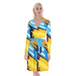 Colorful Paint Strokes Long Sleeve Velvet Front Wrap Dress