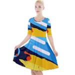 Colorful Paint Strokes Quarter Sleeve A-Line Dress