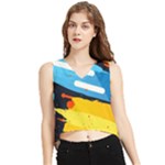 Colorful Paint Strokes V-Neck Cropped Tank Top