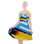 Colorful Paint Strokes Halter Party Swing Dress 
