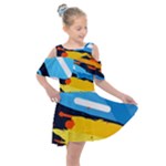 Colorful Paint Strokes Kids  Shoulder Cutout Chiffon Dress