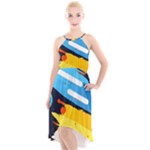 Colorful Paint Strokes High-Low Halter Chiffon Dress 