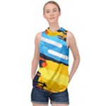 Colorful Paint Strokes High Neck Satin Top