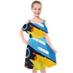 Colorful Paint Strokes Kids  Cut Out Shoulders Chiffon Dress