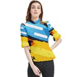 Colorful Paint Strokes Frill Neck Blouse
