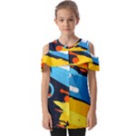 Colorful Paint Strokes Fold Over Open Sleeve Top