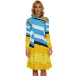 Colorful Paint Strokes Long Sleeve Shirt Collar A-Line Dress