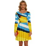 Colorful Paint Strokes Long Sleeve Wide Neck Velvet Dress
