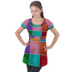 Colorful Squares, Abstract, Art, Background Puff Sleeve Tunic Top