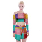 Colorful Squares, Abstract, Art, Background Off Shoulder Top with Mini Skirt Set