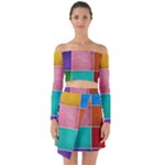 Colorful Squares, Abstract, Art, Background Off Shoulder Top with Skirt Set