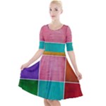 Colorful Squares, Abstract, Art, Background Quarter Sleeve A-Line Dress