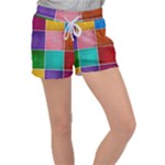 Colorful Squares, Abstract, Art, Background Women s Velour Lounge Shorts