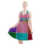 Colorful Squares, Abstract, Art, Background Halter Party Swing Dress 