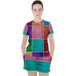 Colorful Squares, Abstract, Art, Background Women s T-Shirt and Shorts Set