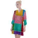 Colorful Squares, Abstract, Art, Background Open Neck Shift Dress