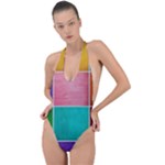 Colorful Squares, Abstract, Art, Background Backless Halter One Piece Swimsuit