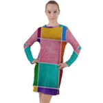 Colorful Squares, Abstract, Art, Background Long Sleeve Hoodie Dress