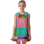 Colorful Squares, Abstract, Art, Background Kids  Pilgrim Collar Ruffle Hem Dress