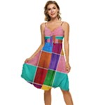 Colorful Squares, Abstract, Art, Background Sleeveless Tie Front Chiffon Dress