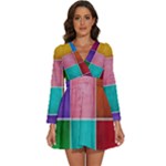 Colorful Squares, Abstract, Art, Background Long Sleeve V-Neck Chiffon Dress 