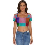 Colorful Squares, Abstract, Art, Background Short Sleeve Square Neckline Crop Top 