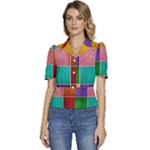 Colorful Squares, Abstract, Art, Background Puffed Short Sleeve Button Up Jacket