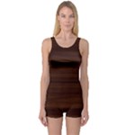 Dark Brown Wood Texture, Cherry Wood Texture, Wooden One Piece Boyleg Swimsuit