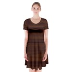Dark Brown Wood Texture, Cherry Wood Texture, Wooden Short Sleeve V-neck Flare Dress