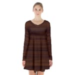 Dark Brown Wood Texture, Cherry Wood Texture, Wooden Long Sleeve Velvet V-neck Dress