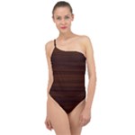 Dark Brown Wood Texture, Cherry Wood Texture, Wooden Classic One Shoulder Swimsuit