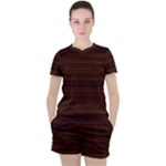 Dark Brown Wood Texture, Cherry Wood Texture, Wooden Women s T-Shirt and Shorts Set