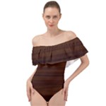 Dark Brown Wood Texture, Cherry Wood Texture, Wooden Off Shoulder Velour Bodysuit 