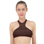 Dark Brown Wood Texture, Cherry Wood Texture, Wooden High Neck Bikini Top