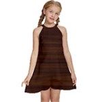 Dark Brown Wood Texture, Cherry Wood Texture, Wooden Kids  Halter Collar Waist Tie Chiffon Dress