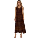 Dark Brown Wood Texture, Cherry Wood Texture, Wooden V-Neck Sleeveless Loose Fit Overalls
