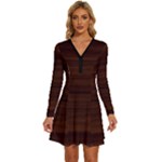 Dark Brown Wood Texture, Cherry Wood Texture, Wooden Long Sleeve Deep V Mini Dress 