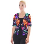 Floral Butterflies Cropped Button Cardigan