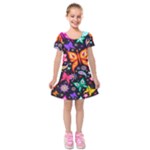 Floral Butterflies Kids  Short Sleeve Velvet Dress