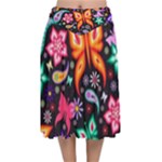 Floral Butterflies Velvet Flared Midi Skirt