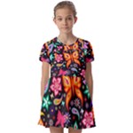 Floral Butterflies Kids  Short Sleeve Pinafore Style Dress