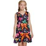 Floral Butterflies Kids  Sleeveless Tiered Mini Dress