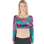Floral Pattern, Abstract, Colorful, Flow Long Sleeve Crop Top
