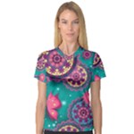 Floral Pattern, Abstract, Colorful, Flow V-Neck Sport Mesh T-Shirt