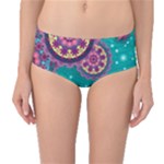 Floral Pattern, Abstract, Colorful, Flow Mid-Waist Bikini Bottoms