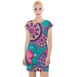 Floral Pattern, Abstract, Colorful, Flow Cap Sleeve Bodycon Dress