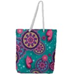 Floral Pattern, Abstract, Colorful, Flow Full Print Rope Handle Tote (Large)