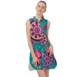 Floral Pattern, Abstract, Colorful, Flow Sleeveless Shirt Dress