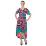 Floral Pattern, Abstract, Colorful, Flow Front Wrap High Low Dress